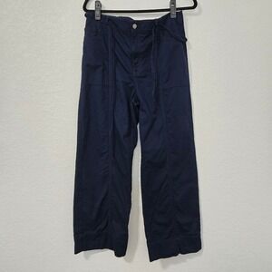 LOFT 10P Wide Leg Crop Wide Leg Pants‎ Blue High Rise Tie Waist Casual Trousers